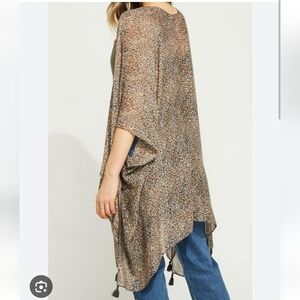 Gentle Fawn Open Front Leopard Print Tassel Boho Kimono Duster Swim Coverup O/S